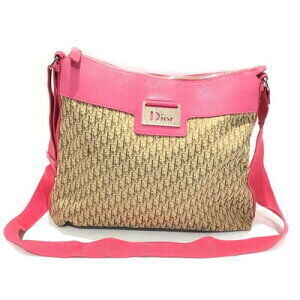 Dior Trotter Shoulder Bag Pink Canvas Signature